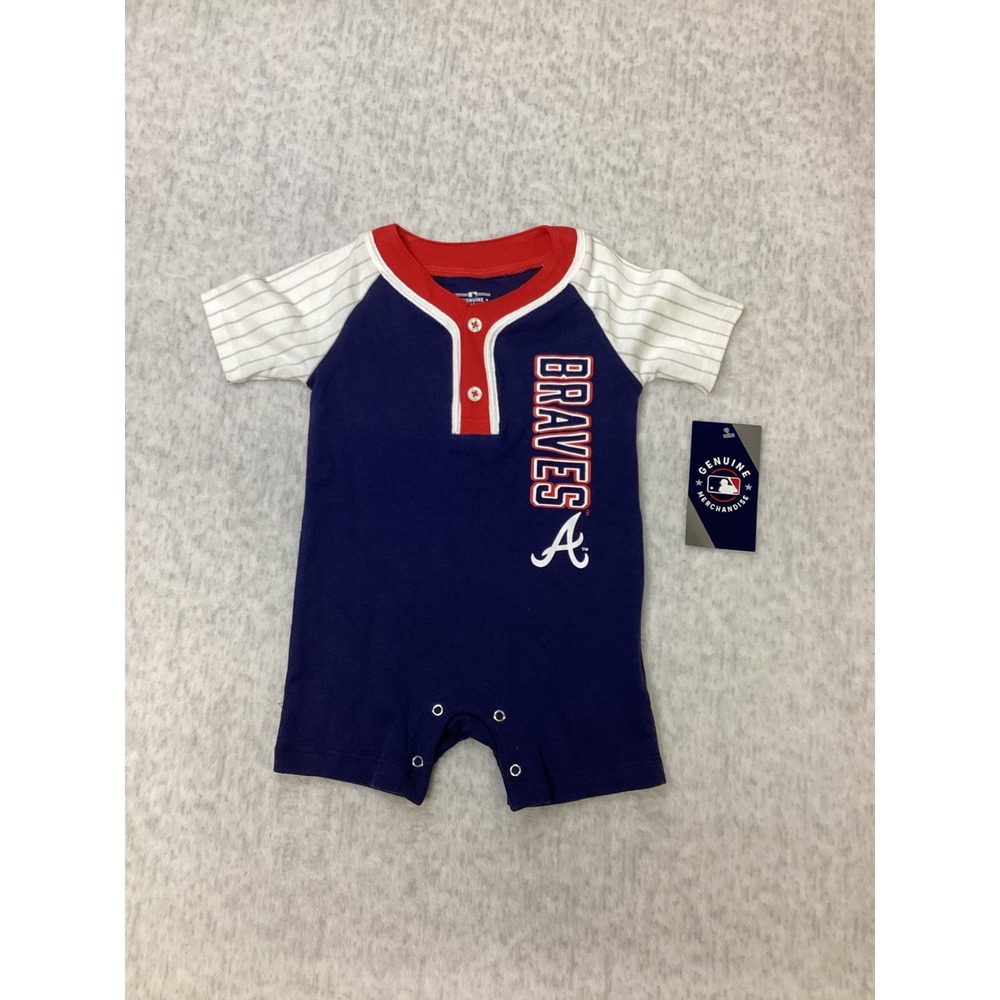 MLB Atlanta Braves Baby Romper Navy Blue Pinstripe Bodysuit 3-6M 9K3N3MB68-ATL